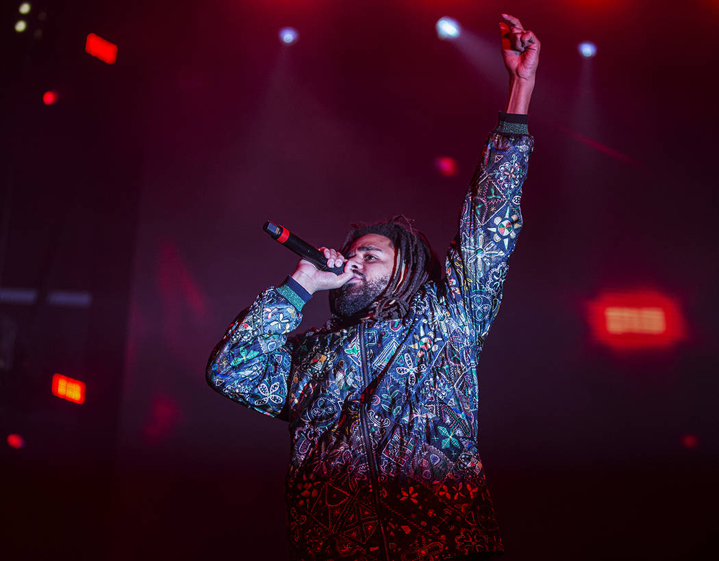 J. Cole performs on the Jackpot stage during the Day N Vegas music festival on Friday, Nov. 1, ...