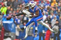 Philadelphia Eagles' Ronald Darby, left, blocks a pass intended for Buffalo Bills' John Brown d ...