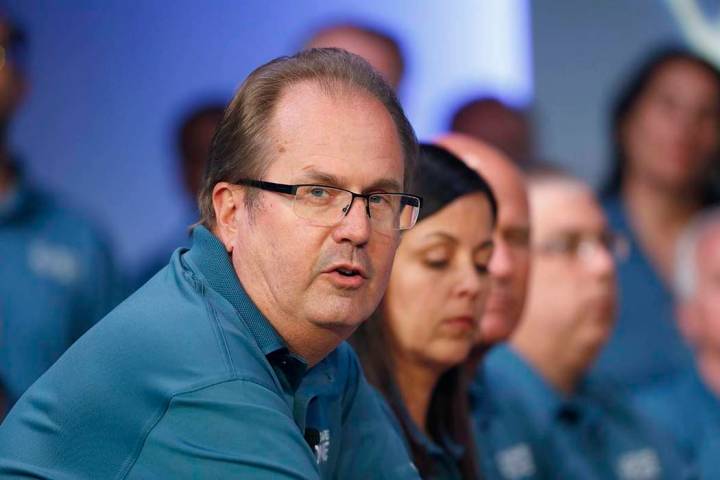 In this July 16, 2019, file photo, Gary Jones, United Auto Workers President, speaks during the ...