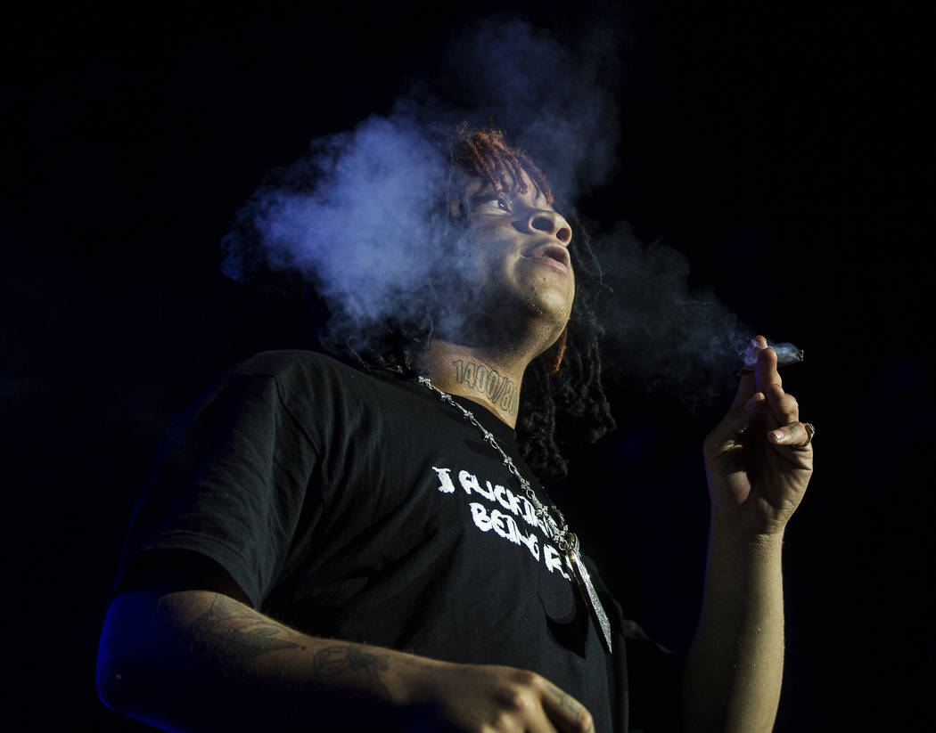 Trippie Red performs on the Jackpot stage during Day N Vegas music festival on Saturday, Nov. 2 ...