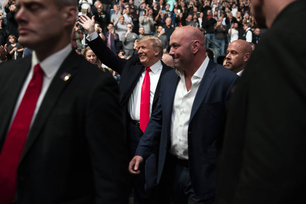 President Donald Trump and UFC president Dana White arrive at Madison Square Garden to attend t ...