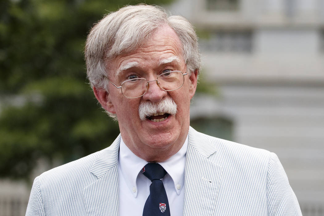 In a July 31, 2019, file photo, National security adviser John Bolton speaks to media at the Wh ...