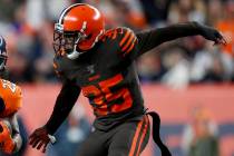 Cleveland Browns defensive back Jermaine Whitehead (35) runs a play against the Denver Broncos ...