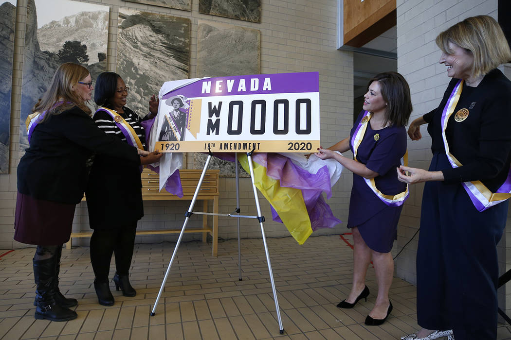 From left, Nevada Assemblywomen Maggie Carlton, Danielle Monroe-Moreno, Teresa Benitez-Thompson ...