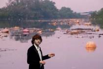 Young Dutch inventor Boyan Slat presents his plans for the Interceptor, a plastic-gathering flo ...