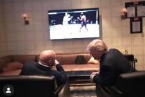 UFC President Dana White and President Donald Trump watch UFC 244 in a private room at Madison ...