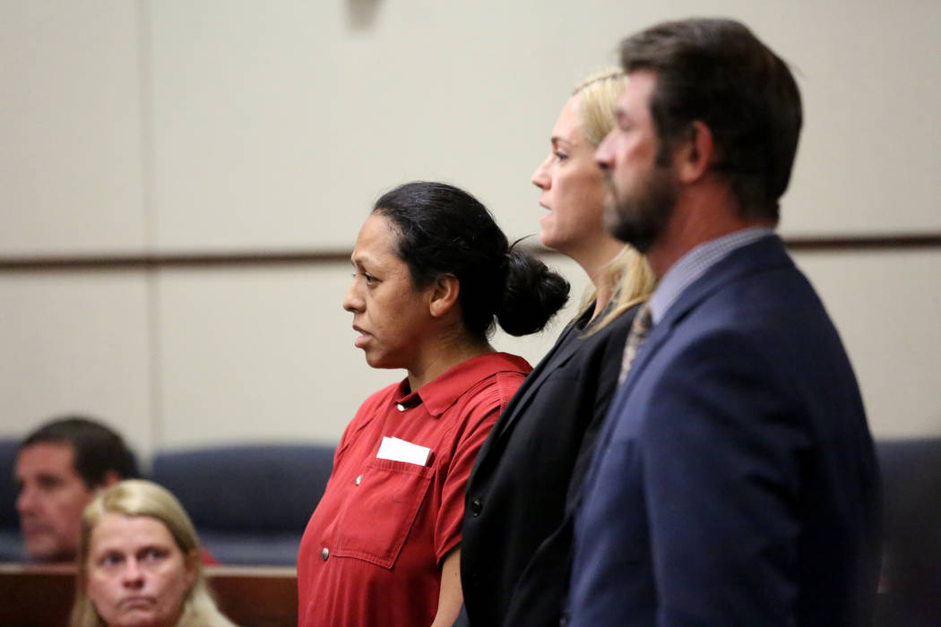 Rita Colon, the suspect in the 2016 slaying of former UNLV professor Leroy Pelton, appears in H ...