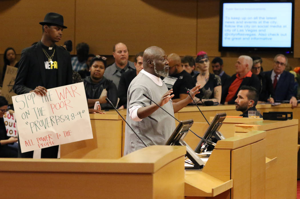 George Allen addresses the city council opposing a controversial ban on homeless camping during ...
