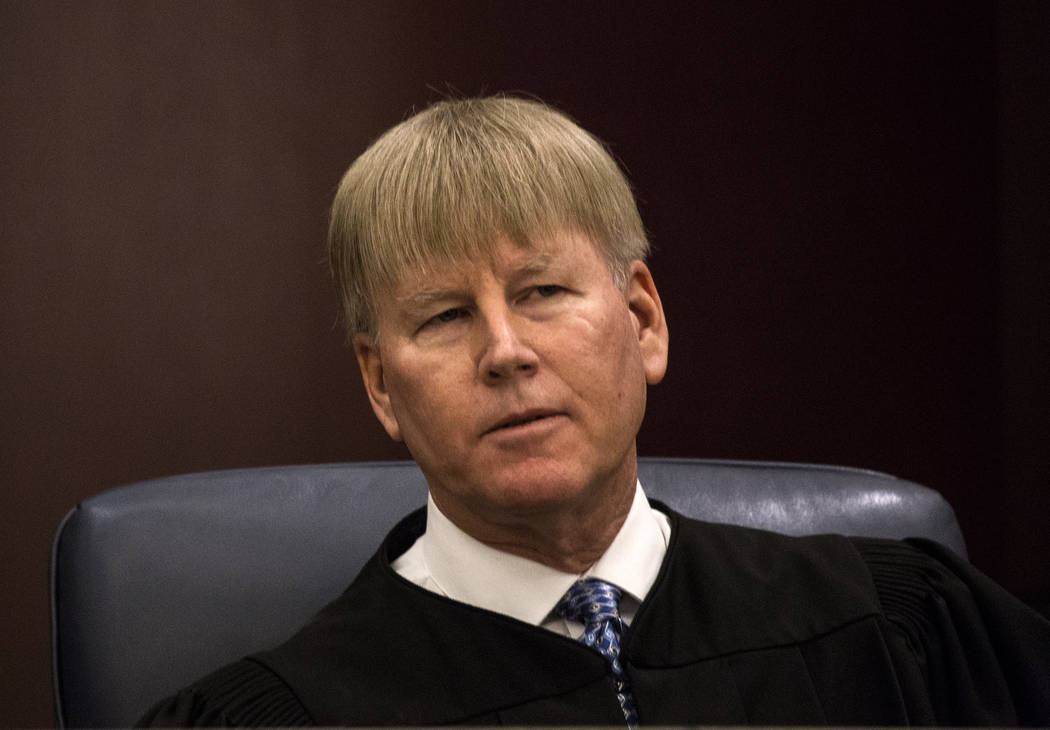 Nevada Court of Appeals Judge Michael Gibbons listens during the court's first hearing on March ...