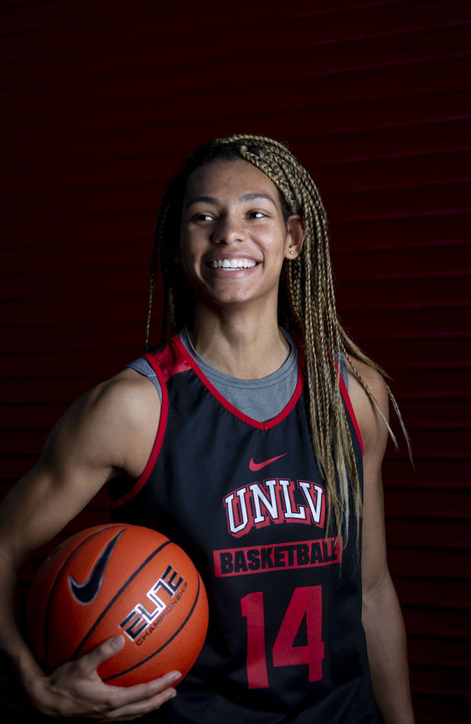 Guard Bailey Thomas (14) poses for a portrait during UNLV women's basketball media day at Thoma ...