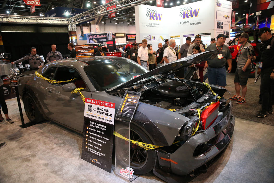 A custom 2019 Dodge Challenger that was stolen and used to ram into the patrol car is seen on d ...