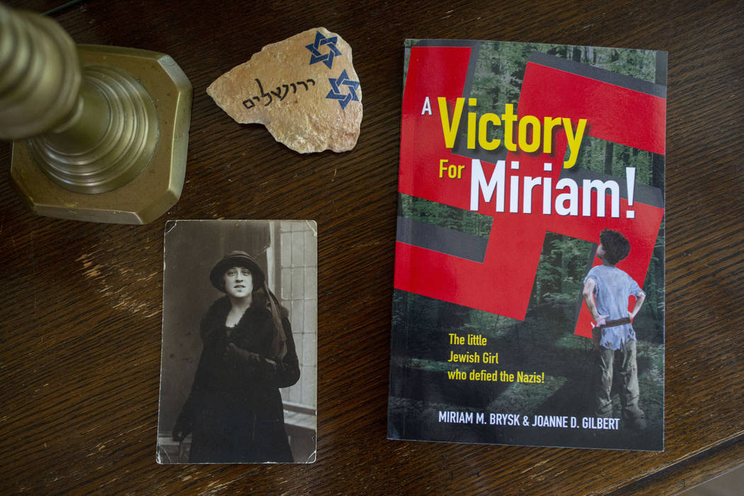 Author Joanne Gilbert's recent book, A Victory For Miriam, next to a photo of her beloved great ...