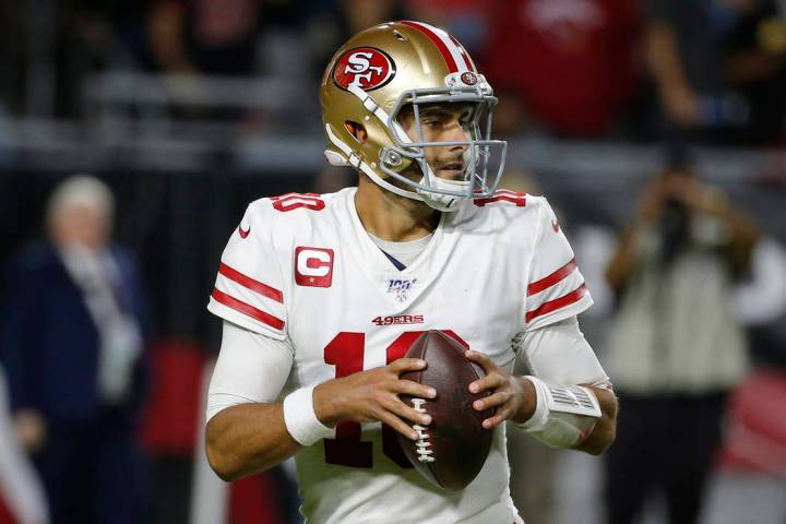 San Francisco 49ers quarterback Jimmy Garoppolo (10) during the first half of an NFL football g ...
