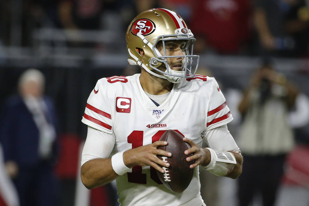 San Francisco 49ers quarterback Jimmy Garoppolo (10) during the first half of an NFL football g ...