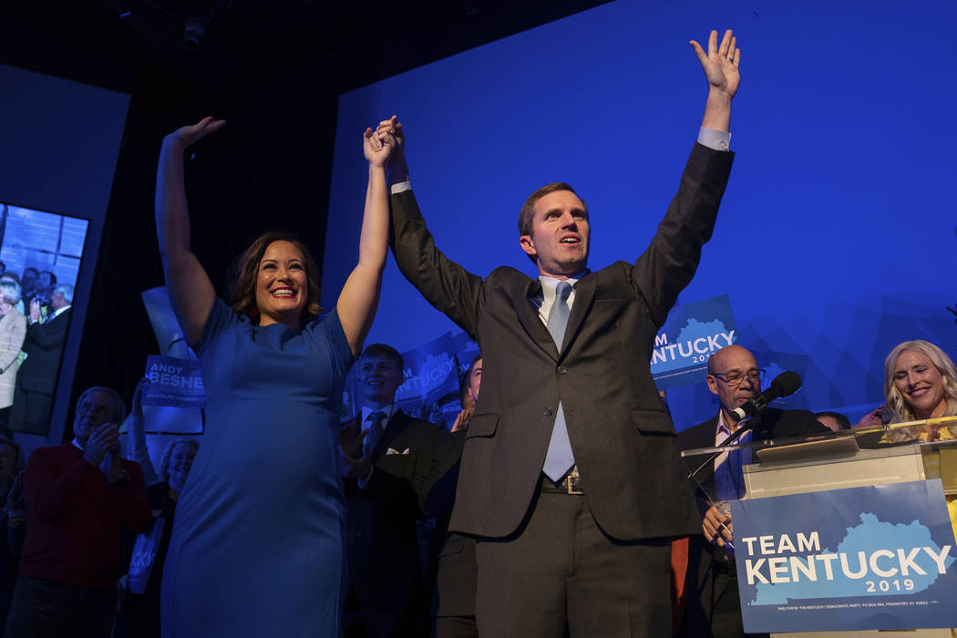 Democratic gubernatorial candidate and Kentucky Attorney General Andy Beshear, along with lieut ...