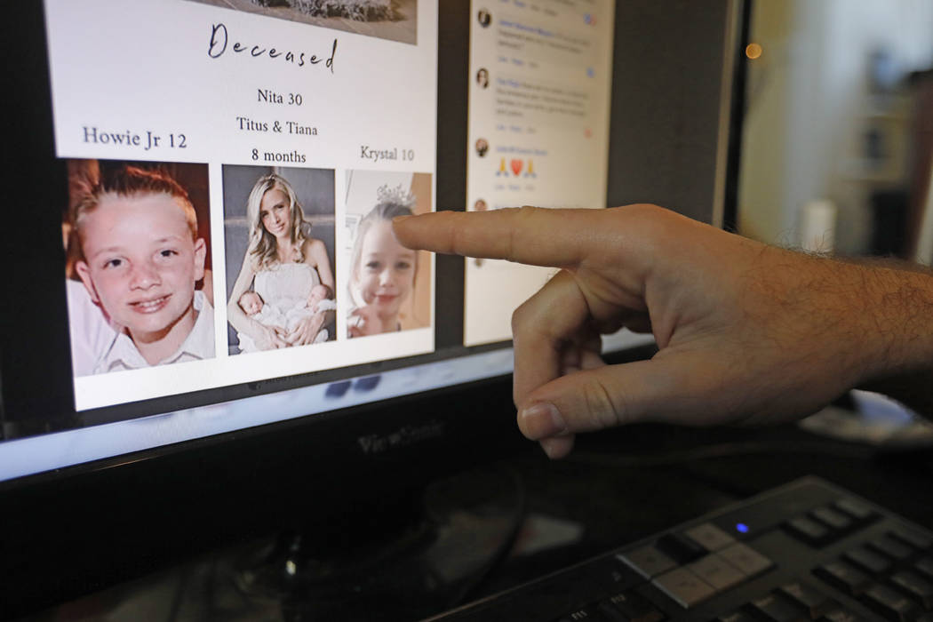 Austin Cloes points to a photo of relatives Rhonita Miller and her family, who were killed in M ...