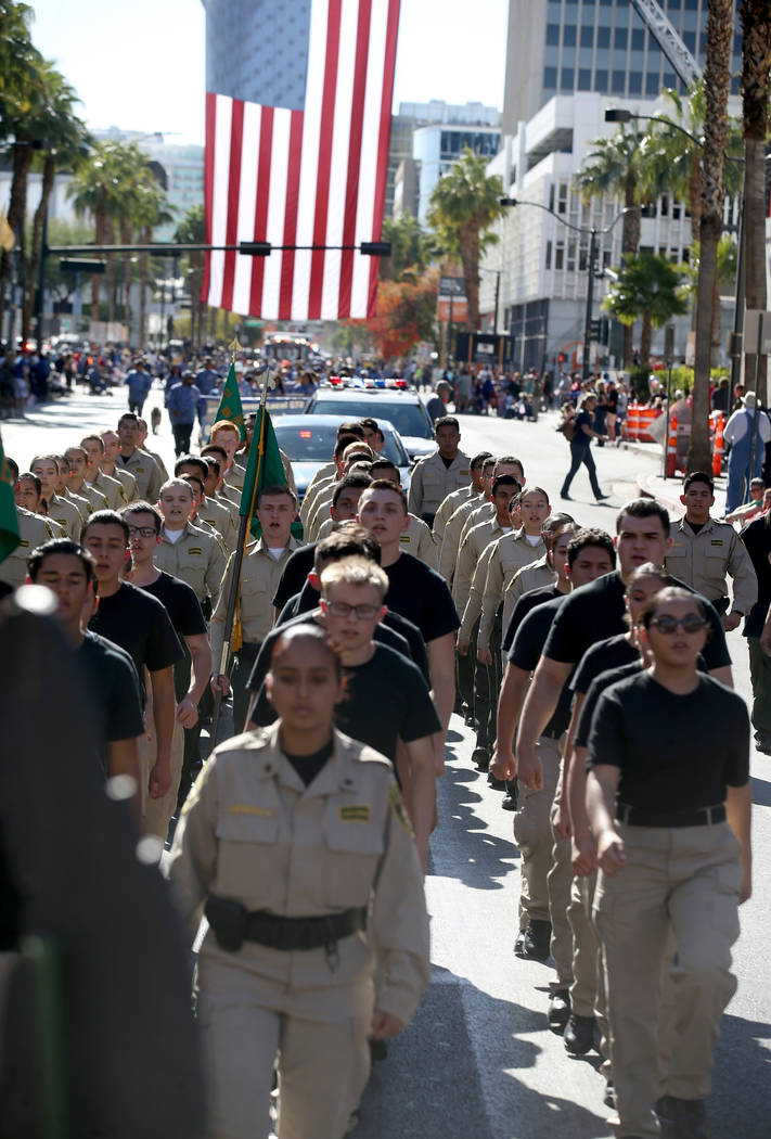 The Metropolitan Police Department Explorers in the Veterans Day Parade in downtown Las Vegas M ...