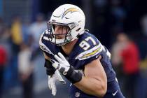 Los Angeles Chargers defensive end Joey Bosa plays against the Green Bay Packers during the sec ...