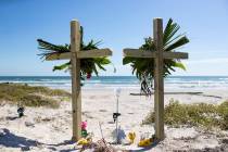 This Monday, Nov. 4, 2019 photo shows a makeshift memorial for James and Michelle Butler at mil ...