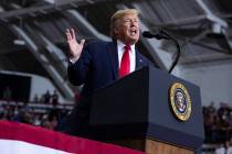 President Donald Trump speaks during a campaign rally at the Monroe Civic Center, Wednesday, No ...