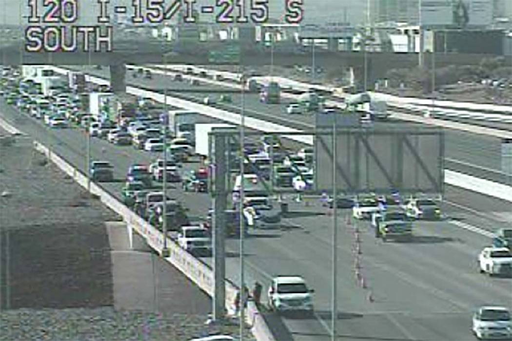 Multivehicle crash on northbound Interstate 15 at the 215 Beltway in southern Las Vegas Valley, ...