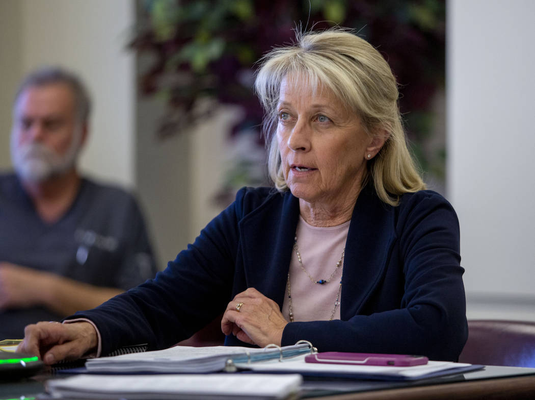 Nevada Secretary of State Barbara Cegavske speaks to Governor Steve Sisolak during an audit com ...