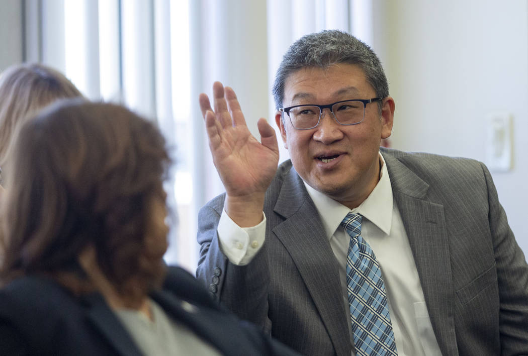 Dental board member Dr. David Lee speaks during an audit committee hearing about the Nevada den ...