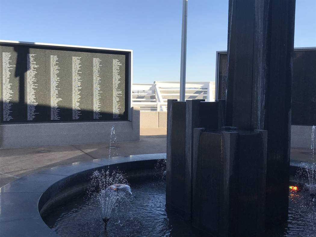 Henderson’s Veterans Memorial Wall is pictured Nov. 7 adjacent to City Hall. (Julie Wootton- ...