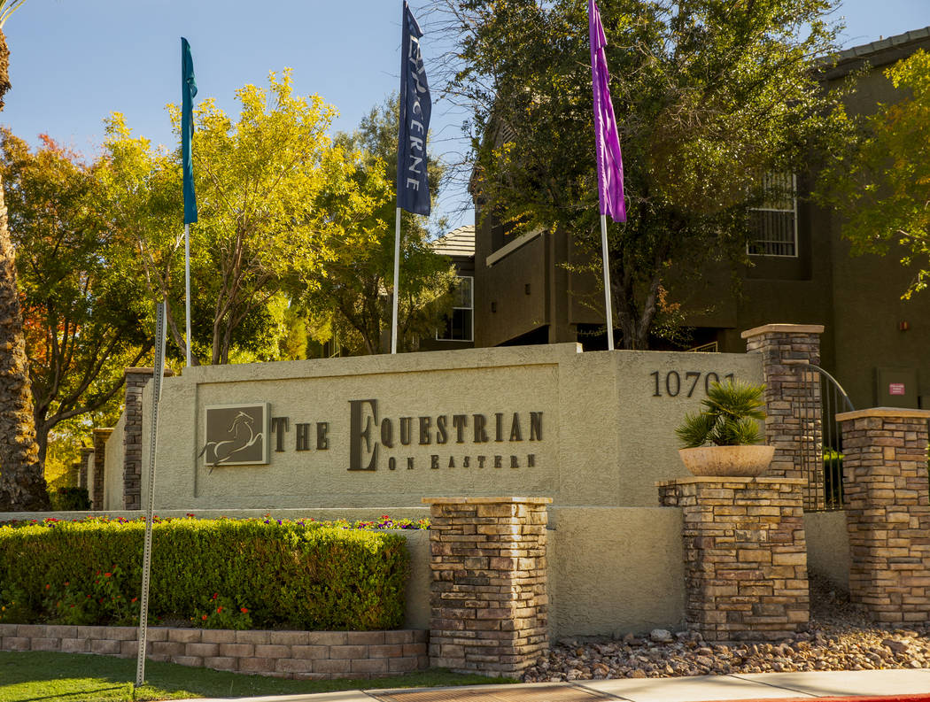 Entrance to The Equestrian on Eastern Apartments on Monday, Oct. 21, 2019, in Henderson. (L.E. ...