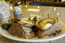 The brisket sandwich is seen at Bagel Cafe. (Las Vegas Review-Journal File)