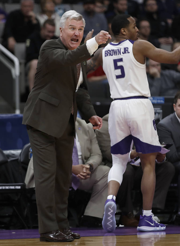 Kansas State head coach Bruce Weber gestures during the first half of a first round men's colle ...