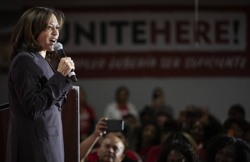 Presidential candidate Kamala Harris addresses the crowd at a town hall hosted by union UNITE H ...