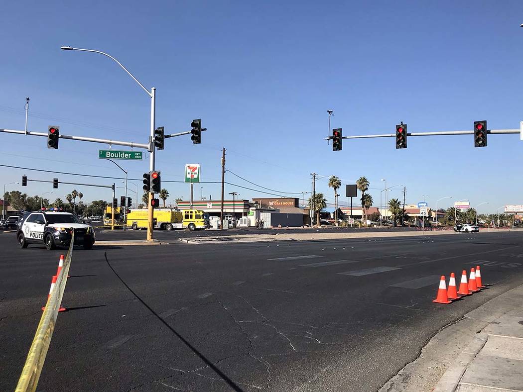 Las Vegas police investigate a two-vehicle crash that left two people dead early in the morning ...