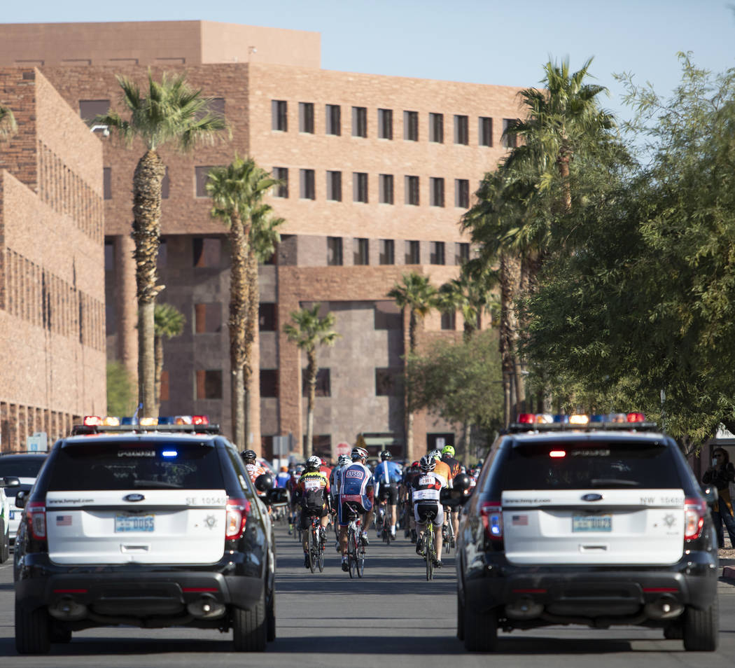 Las Vegas Police follow the Las Vegas Honor Ride on Saturday, Nov. 9, 2019, at the Clark County ...