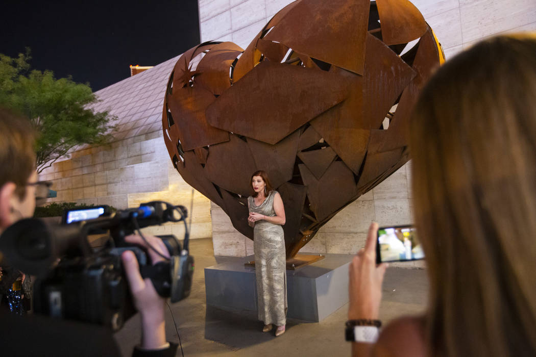 Artist Katy Boynton speaks during a dedication ceremony for the "Heartfullness Vegas" ...