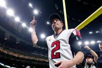 Atlanta Falcons quarterback Matt Ryan (2) reacts as he leaves the field after an NFL football g ...