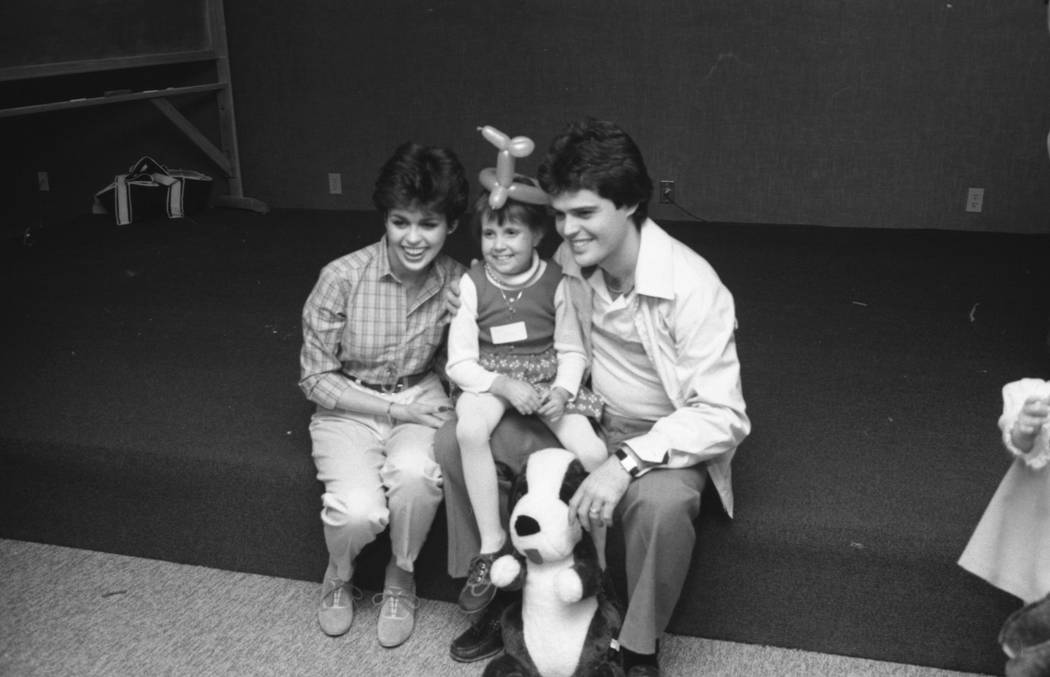 Marie and Donny Osmond pose for a photo during a 1980 visit to Sunrise Hospital. (Las Vegas Rev ...