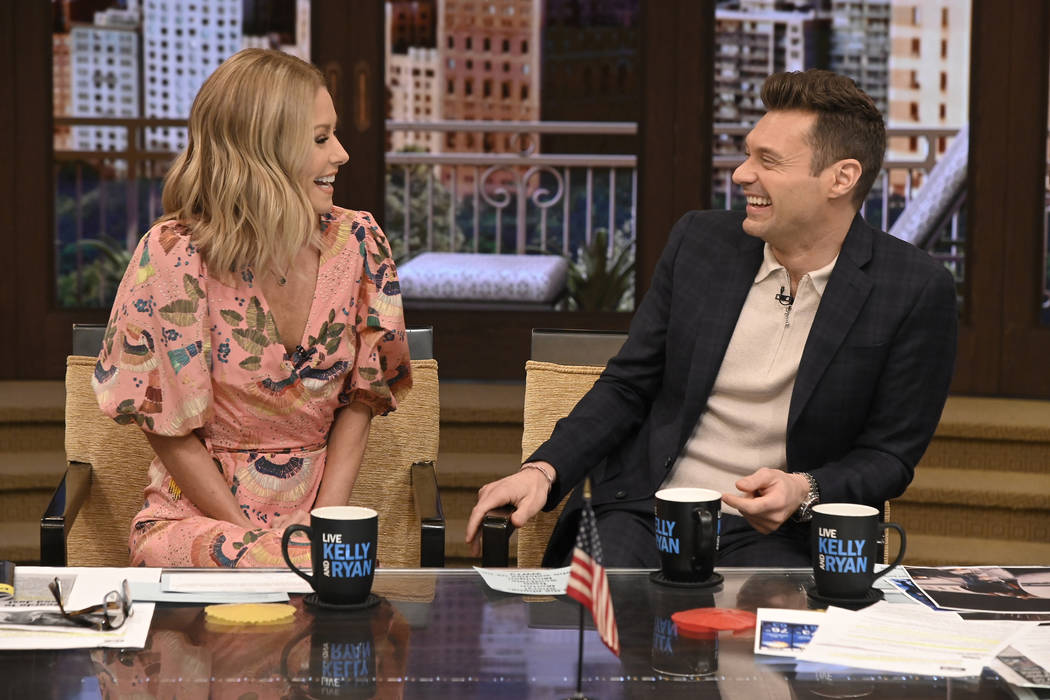Kelly Ripa and Ryan Seacrest are pictured during the production of "Live with Kelly and Ryan" i ...