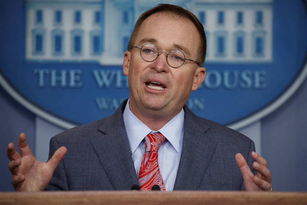FILE - In this Oct. 17, 2019 file photo, acting White House chief of staff Mick Mulvaney speaks ...