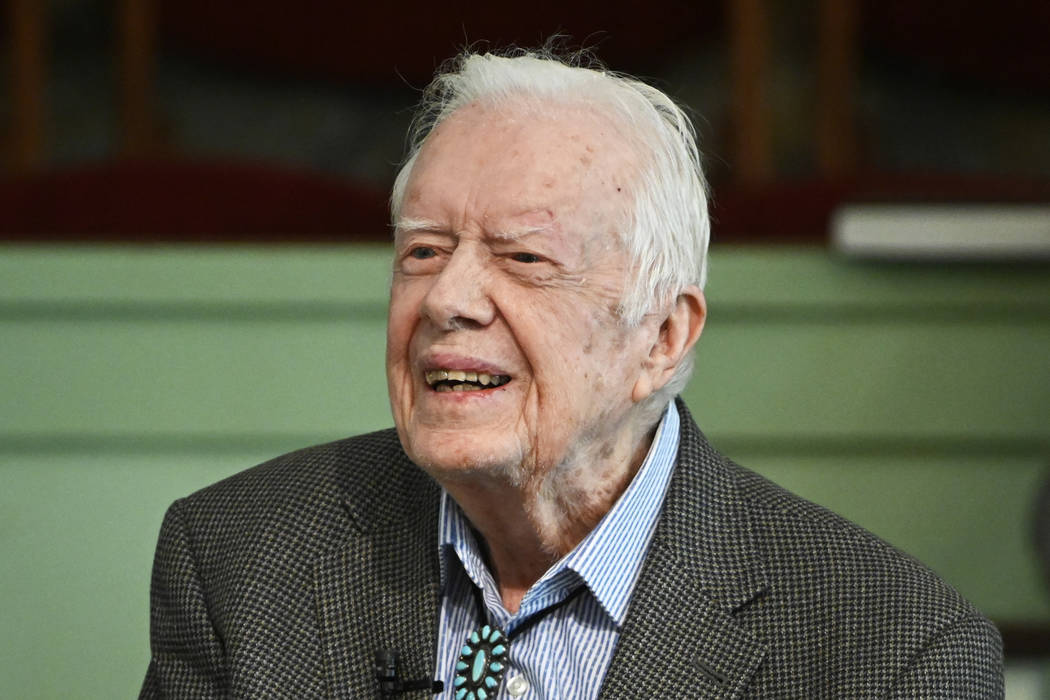 In this Sunday, Nov. 3, 2019, photo, former President Jimmy Carter teaches Sunday school at Mar ...