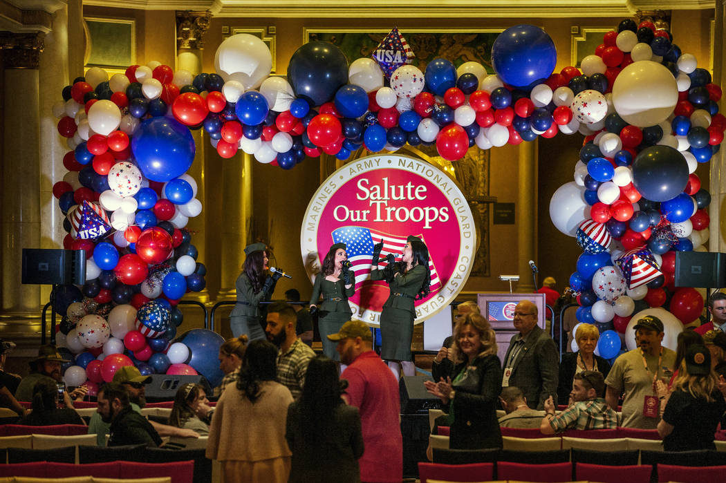 The American Bombshells sing as wounded veterans and their family members arrive in the Grand C ...