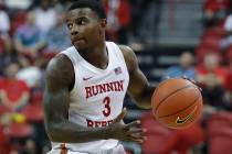 UNLV's Amauri Hardy (3) plays against Kansas State in an NCAA college basketball game Saturday, ...