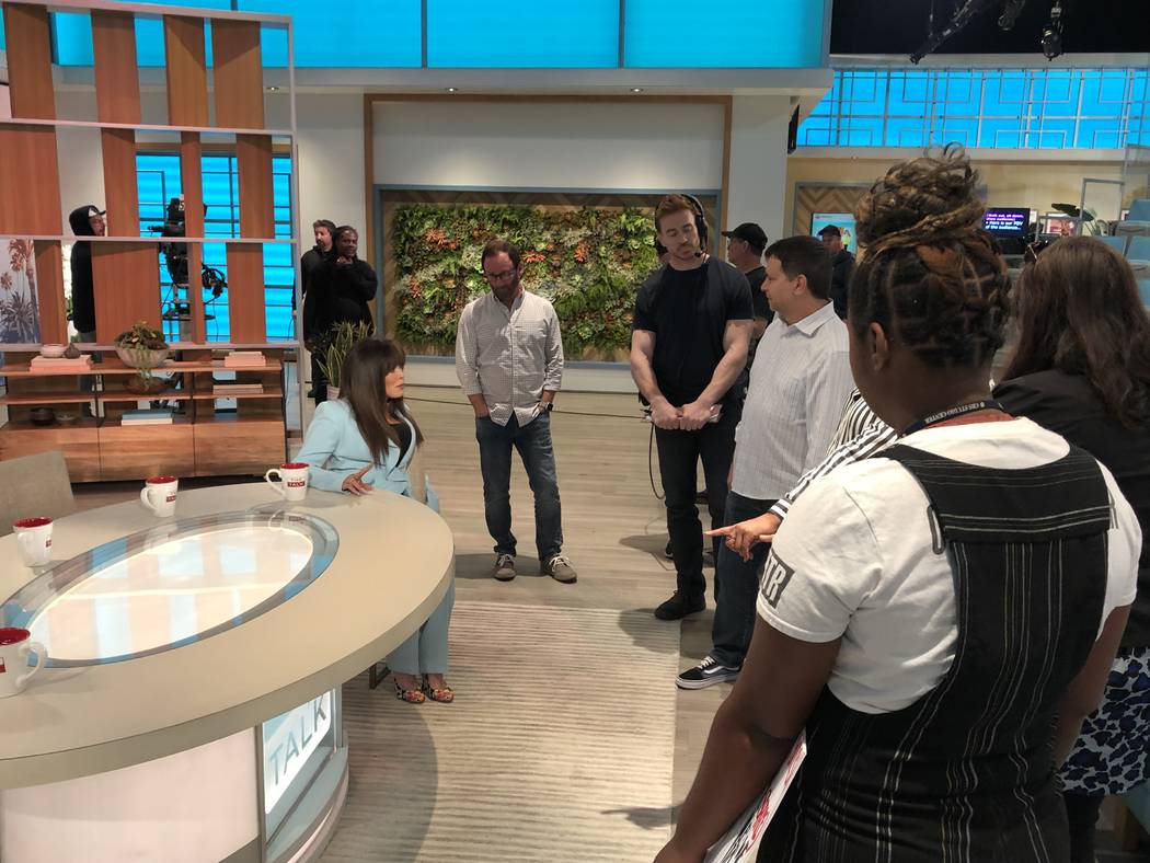 Marie Osmond is shown with the staff of the CBS daytime show "The Talk," on Wednesday, Sept. 25 ...