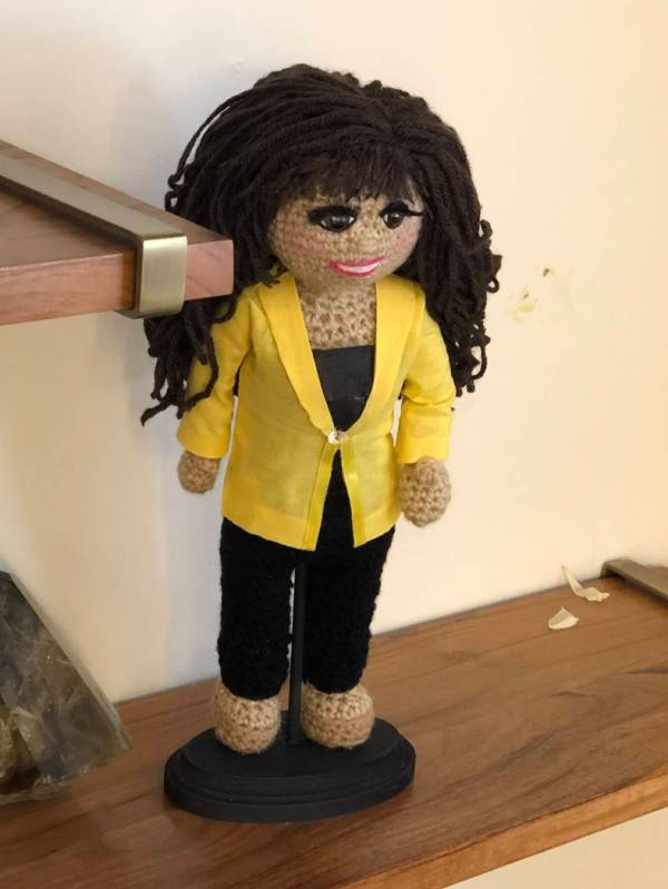 A crocheted Marie Osmond doll given by a fan is shown in Marie Osmond's dressing room on the CB ...