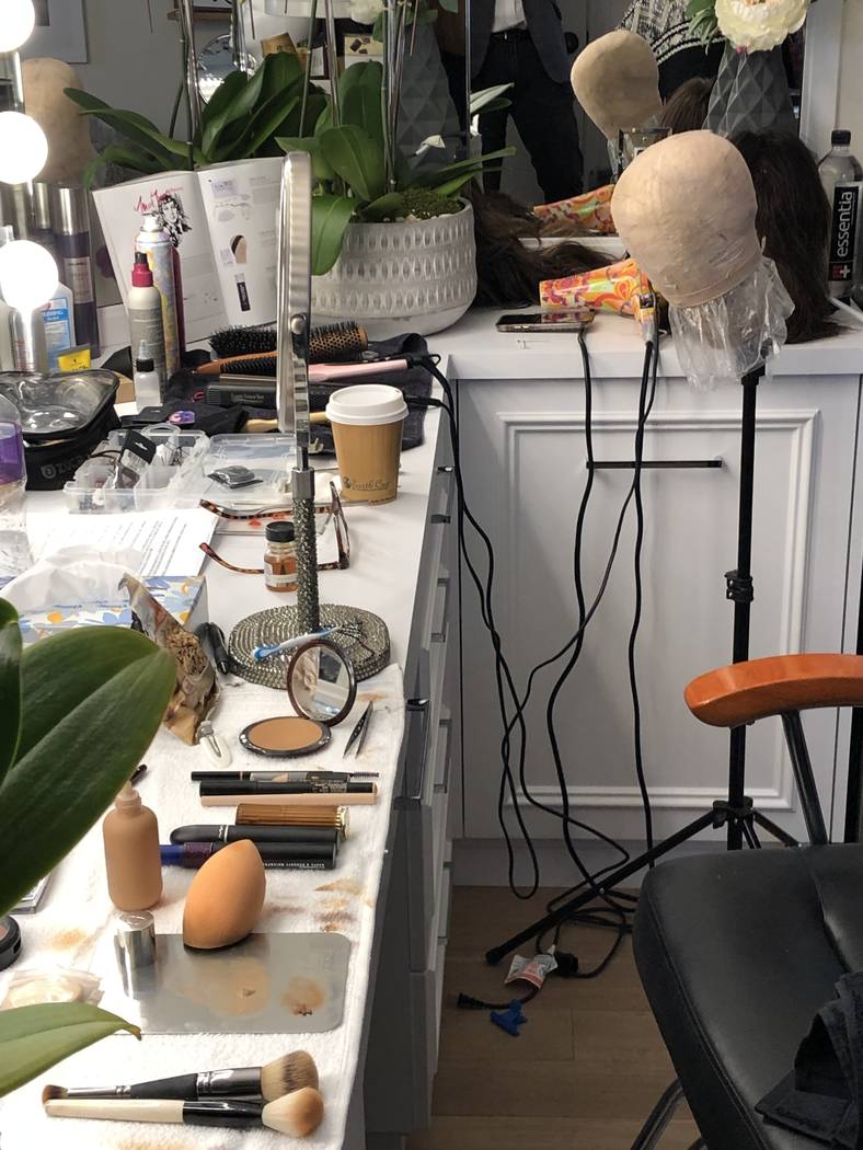 Marie Osmond's makeup table is shown in her dressing room on the CBS daytime show "The Talk," o ...