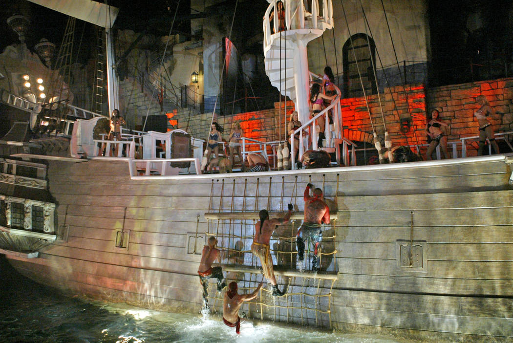 Pirates board the siren's ship during a performance of "Sirens of TI" April 6, 2007. (Las Vegas ...