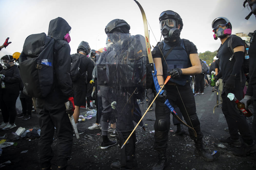 Students with their homemade gears take their position outside the Chinese University of Hong K ...