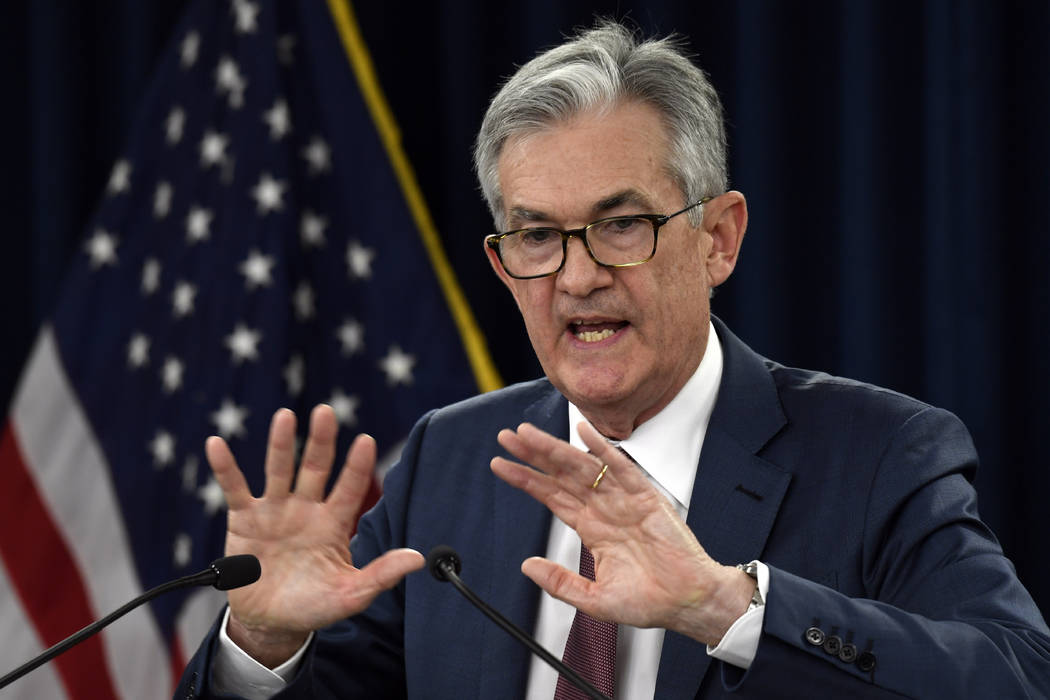 Federal Reserve Chairman Jerome Powell speaks during a news conference in Washington, Wednesday ...