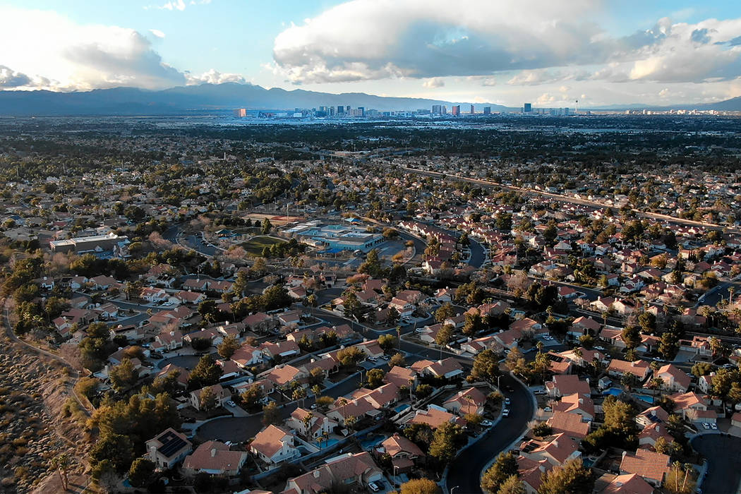 Aerial view of homes near Silver Springs Park in Henderson, Nevada on Saturday, February 16, 20 ...