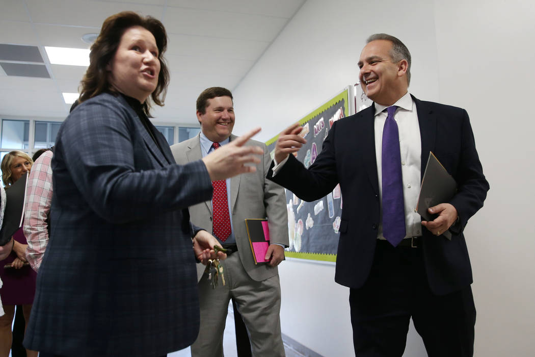 Clark County School District Superintendent Jesus Jara, right, with NWEA CEO Chris Minnich and ...